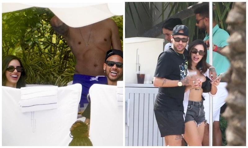 Neymar & his girlfriend Bruna Biancardi cuddle at the pool