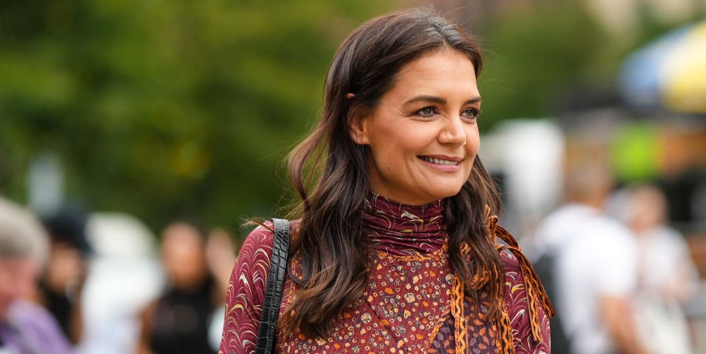 Katie Holmes Wears a Patterned, Boho Look to Sit Front Row at NYFW