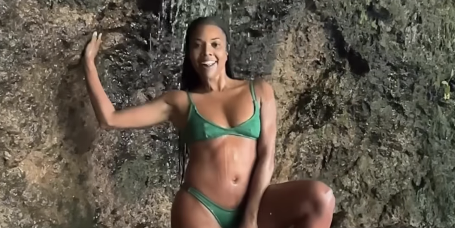 See Gabrielle Union Pose in a Green Bikini Under a Maui Waterfall
