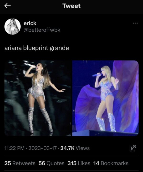 ariana grande stans obsession with EVERYTHING taylor does must be studied at this point… https://t.co/FFnS3X11z1