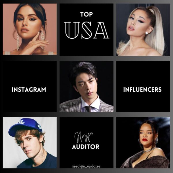 INFO ?? || TOP MUSIC INFLUENCERS FOR MARCH 2023 IN UNITED STATES:

Selena Gomez, Ariana Grande, Kim Seokjin, Rihanna, Cardi B, Justin Bieber are ranking in Top 10!

#JIN is the only korean male artist in the top list currently, his impact is insane even when he's in military ?? https://t.co/IghjsGW000