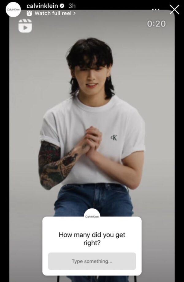 How well do you know Jungkook? Visit Calvin Klein's stories on Instagram and Facebook, & answer questions and trivia from Jungkook's latest Q&A! How many right answers did you get??

JUNGKOOK IN CALVINS #JUNGKOOKxCALVINKLEIN https://t.co/oXWKoE2bNd