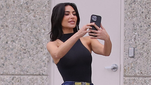 Kim Kardashian’s shrinking butt & thin frame drowns in baggy pants for new pics outside of her office in California