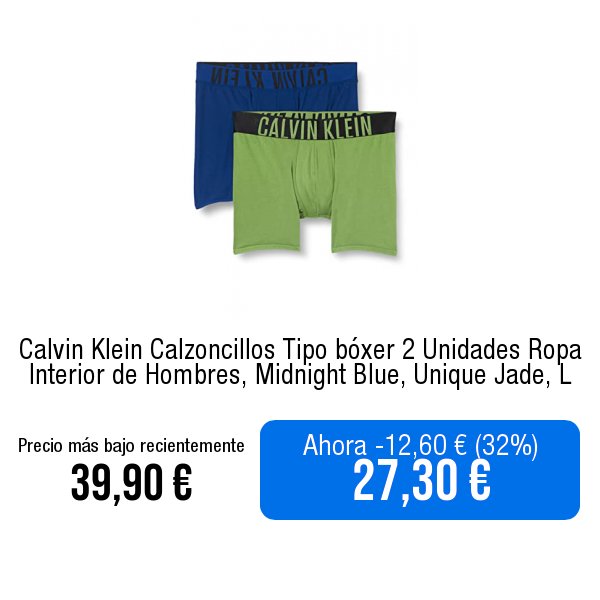 ↗️Ver en Amazon amazon.es/dp/B0B5V87TMQ?tag=… Calvin Klein Calzoncillos Tipo bóxer 2 Unidades Ropa Interior de Hombres, Midnight Blue, Unique Jade, L