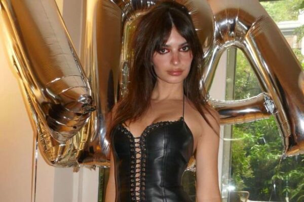 Emily Ratajkowski Celebrates Her 32nd Birthday in a Teeny-Tiny Laceup Leather Dress