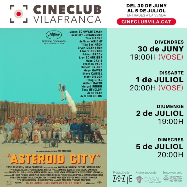 El cine de #WesAnderson és estilitzat i únic. I ASTEROID CITY estira al màxim aquest estil i amb un grapat de grans actors (Scarlett Johansson, Tom Hanks, Margot Robbie, Adrien Brody, Tilda Swinton…) ofereix una història sorprenent 😉 📍Sala Zazie-Casal cineclubvila.cat/ca/cartelle…