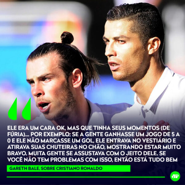 "ELE ATIRAVA AS CHUTEIRAS NO CHÃO…"?️ Gareth Bale revelou um lado mais assustador de Cristiano Ronaldo em entrevista a Martin Borgmeier. Segundo o ex-jogador, CR7 não aceita ficar sem marcar nos jogos e tinha momentos de fúria no vestiário, apesar de ser um "cara OK".