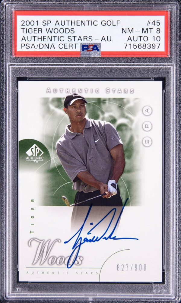 Tiger Woods has signed this Upper Deck SP Authentic Golf Authentic Stars Autograph collectible in blue ink. Bid now in our Weekly Auction: