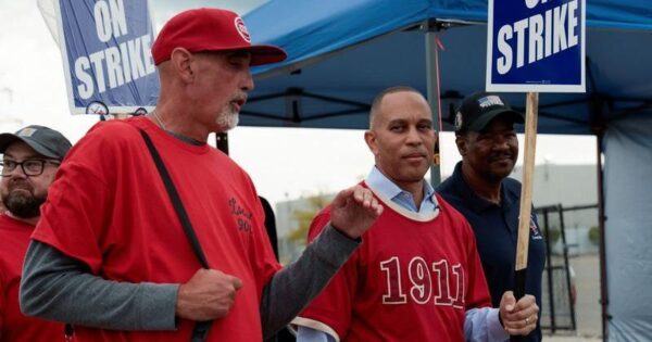 Hakeem Jeffries, Democratic Minority Leader of the U.S. House of Representatives, walks the picket line with striking United Auto Workers members | U.S. & World