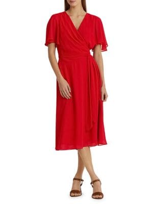 Lauren Ralph Lauren Georgette Flutter-Sleeve Fit-and-Flare Dress