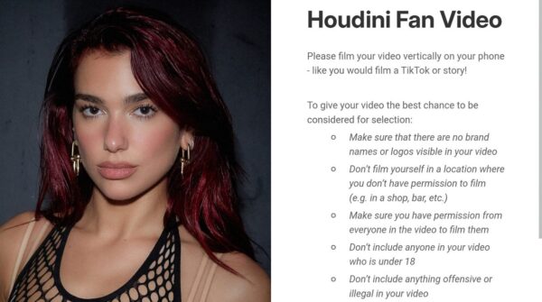 ? Dua Lipa a través de WhatsApp invita a algunos fans a que participen en el lyric video de “Houdini”, pidiendo que suban un víd…