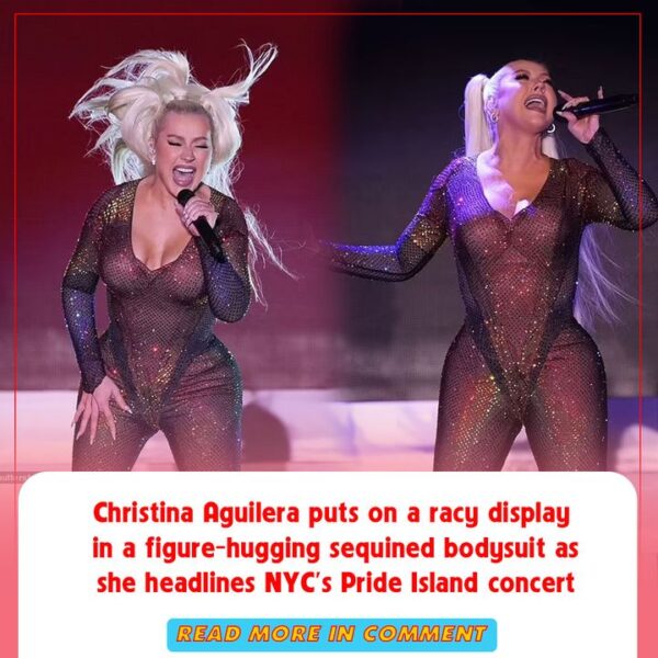 Christina Aguilera puts on a racy display in a figure-hugging sequined bodysuit as she headlines NYC’s Pride Island concert 
Rea…