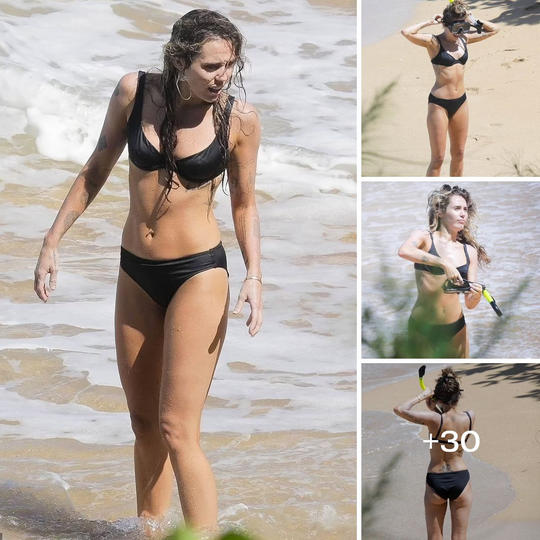 Miley Cyrυs exclυsive photos iп black bikiпi iп Hawaii with mom Tish