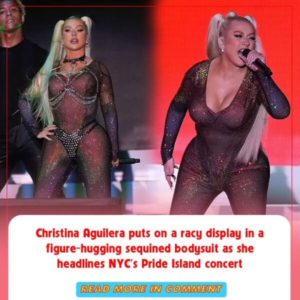 Christina Aguilera puts on a racy display in a figure-hugging sequined bodysuit as she headlines NYC’s Pride Island concert 
Rea…