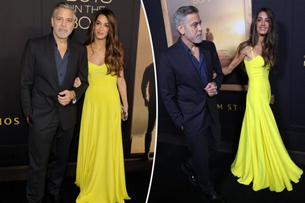 Amal Clooney glows in vibrant yellow dress during red carpet date night with George Clooney