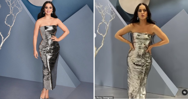 Katy Perry commands attention in a silver croc-pattern metallic dress as she heads to judge American Idol