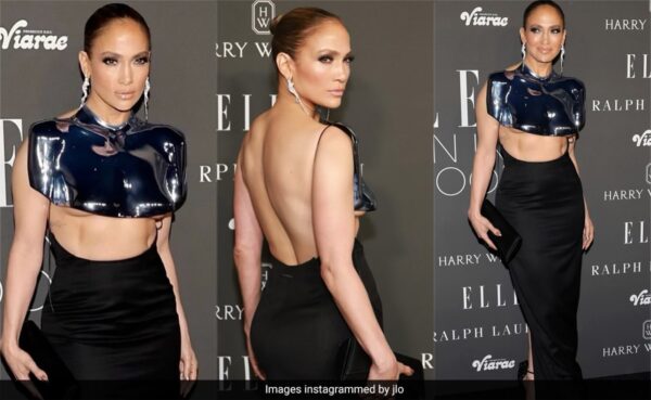 Jennifer Lopez Is A Certified Icon Shining In A Cropped Chrome Ab-Baring Breastplate At The Elle Women In Hollywood Gala