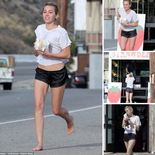 Miley Cyrus Flaunts Her Effortlessly Beautiful Self, Revealing a Toned Midriff in Laid-Back Ensemble, Opting for Bare Fe…