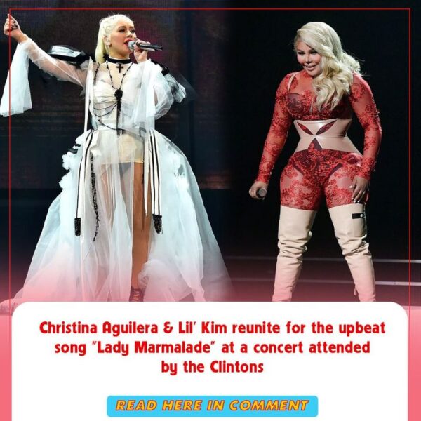 Christina Aguilera & Lil’ Kim reunite for the upbeat song “Lady Marmalade” at a concert attended by the Clintons. Check the comm…