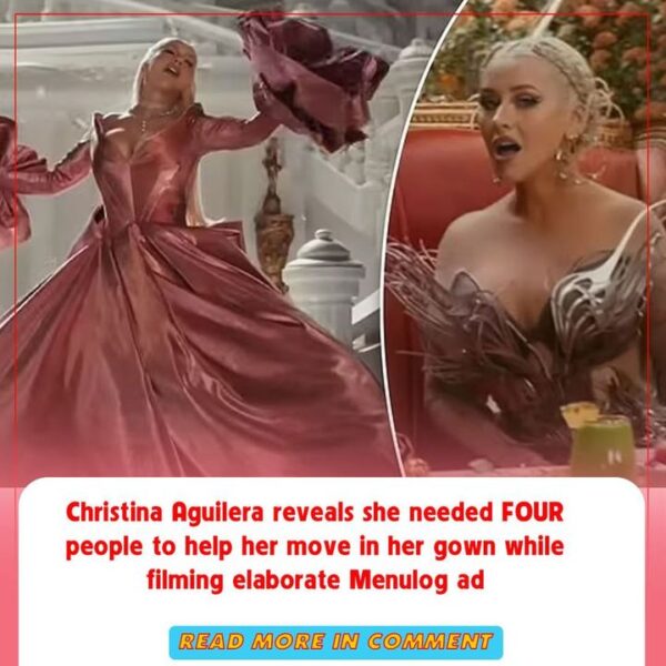 Christina Aguilera reveals she needed FOUR people to help her move in her gown while filming elaborate Menulog ad….Full story …