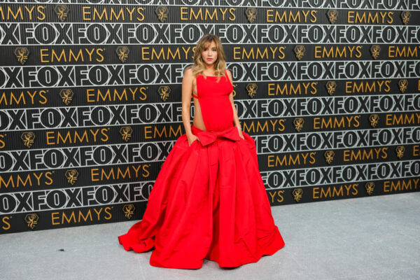 Pregnant Suki Waterhouse’s Emmy Dress Reveals Baby Bump With Large Side Cutouts on Red Carpet