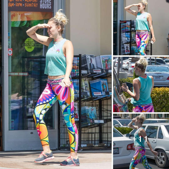 Witness Miley Cyrus radiate confidence in a vibrant kaleidoscope of colors as she steps out in Calabasas, rocking her un…