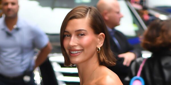 Hailey Bieber’s Red-Hot Monochromatic Look Featured an Off-the-Shoulder Dress and Matching Stilettos