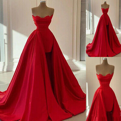 Red Evening Gowns Detachable Train Formal Dresses Woman Party Night Sweetheart