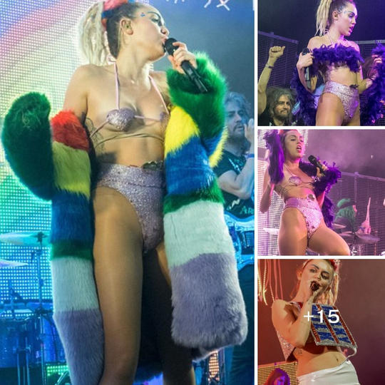 Miley Cyrus stuns in a dazzling gold outfit and embraces intimacy on stage with a 6ft 7in dancer, kicking off her unforg…