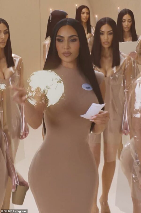 Kim Kardashian and her ‘klones’ wear nude tones for SKIM’s first national commercial that aired before the Oscars