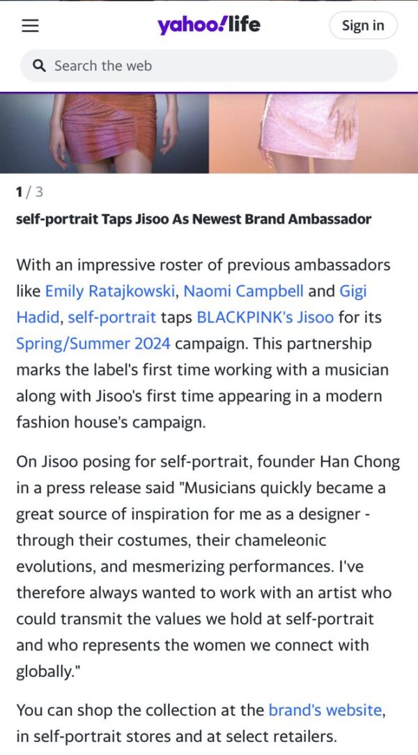 With an impressive roster of previous ambassadors like Emily Ratajkowski, Naomi Campbell and Gigi Hadid, self-portrait taps BLACKPINK's Jisoo for its Spring/Summer 2024 campaign.This partnership marks the label's first time working with a musician along with Jisoo's first time+ https://t.co/PRut0v1YWp