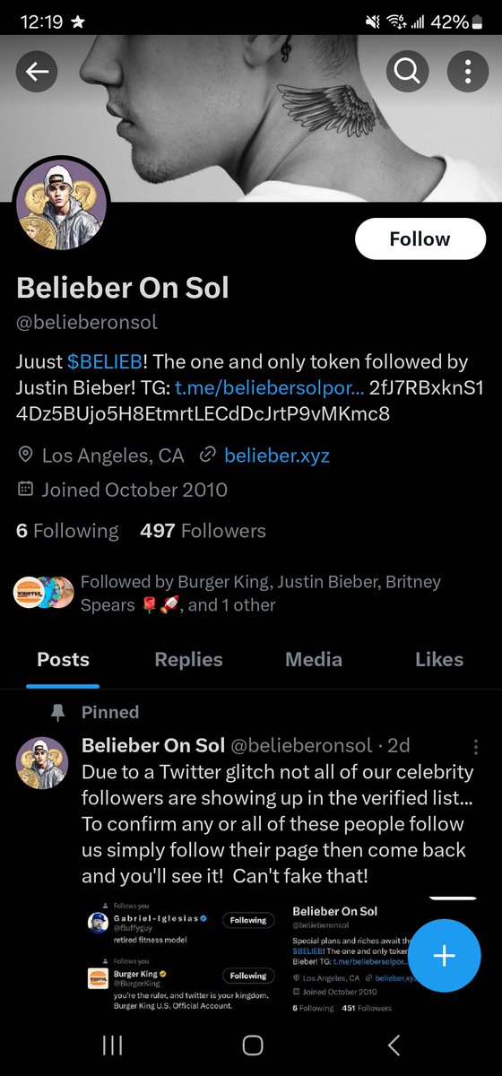 @CryptoRRR_ @richard_tak @Lumishare_Lumi ???????? ATTENTION: @belieberonsol it's the only token to be followed by Justin Bieber. Also Britney Spears, Lady Gaga, and Burger King! Celebrity dev! Don't miss this crazy opportunity. Once word gets out this flies! https://t.co/sgOKCsQg5B https://t.co/Sq4JV9bKAG