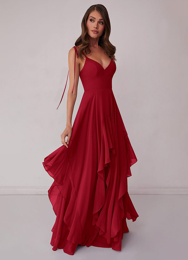 V-NECK CHIFFON TIERED A-LINE DRESS – Bridesmaid Dresses