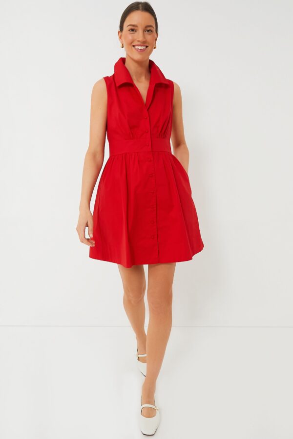 Red Sleeveless Noelle Shirt Dress