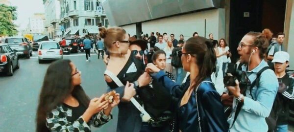 Gigi gets attacked in Milan by a prankster in 2016 after leaving max mara show but she fought back ????
