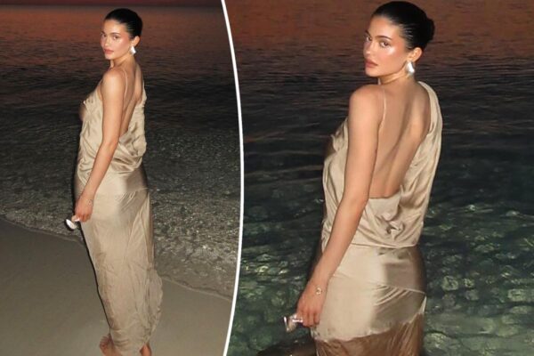 Kylie Jenner takes a dip in backless gown on Turks and Caicos vacation