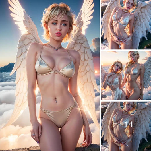 Witness the ethereal elegance of Miley Cyrus as she radiates angelic beauty during a cloudkissed dawn stroll, embodying…