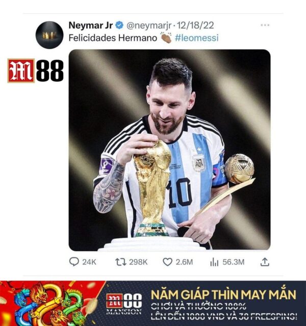 ???? Bài đăng chúc mừng Messi vô địch của Neymar hiện là tweet liên quan đến thể thao được yêu thích cao nhất trong lịch s…