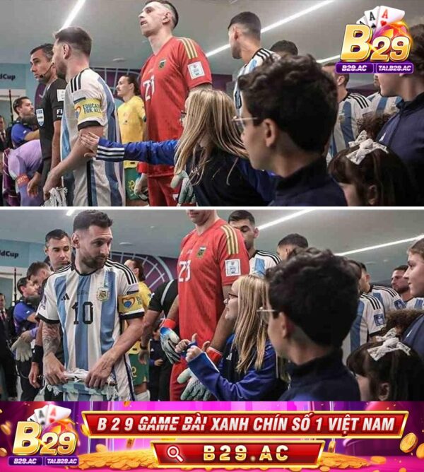 ????Quay trở lại World Cup 2022 khi cô bé vỗ nhẹ vào tay Messi và nói ????️: “Chúc may mắn nhé Leo”.