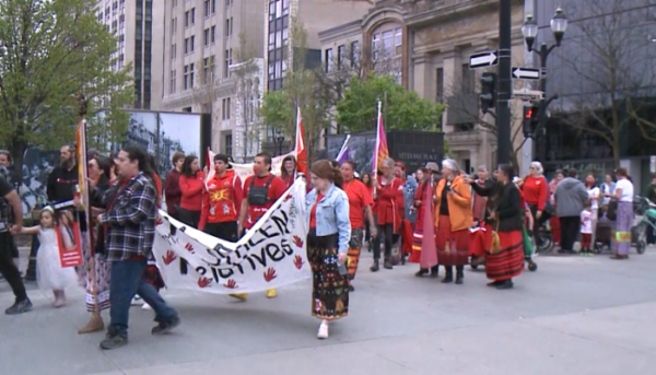 Hundreds march through Hamilton commemorating Red Dress Day