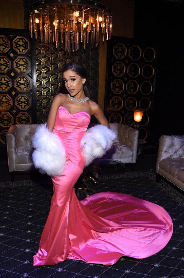Ariana Grande Pink Strapless Dress MTV Awards 2016