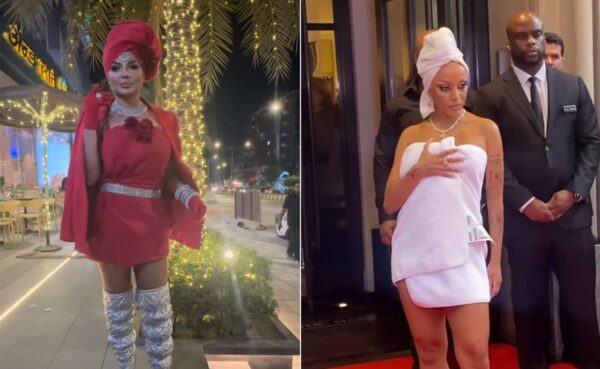 Rakhi Sawant In A Red Towel Dress Might Have Been Inspired By Doja Cat’s White Towel Look At The Pre-Met Gala 2024