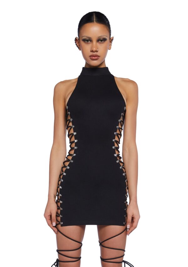 Club Exx Lace Up Bodycon Mini Dress With Back Zip Closure