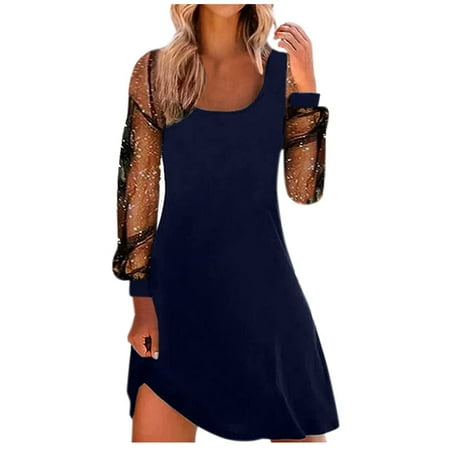 jovati Black Sexy Dress for Women Party Club Night Women Sexy Long Sleeve Lace Stitching Square Neck Slim Above Knee Elegant Ladies Little Black Party Club Dress