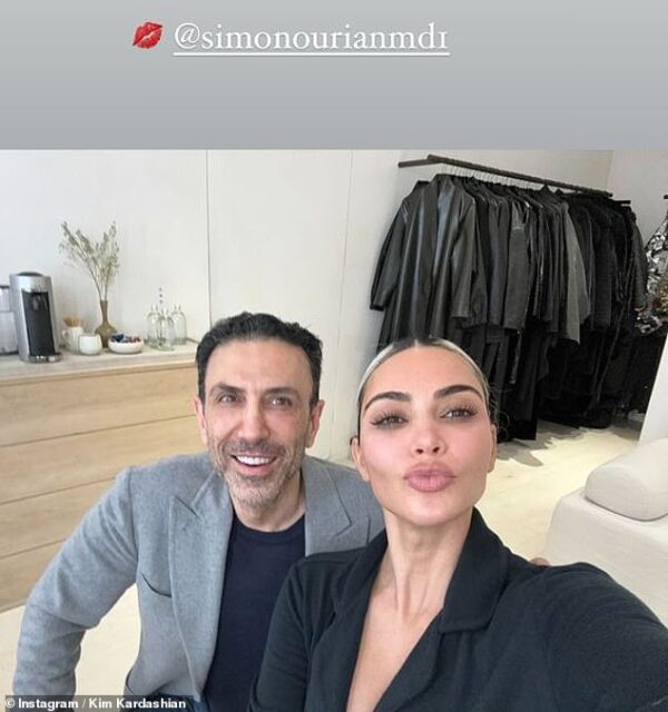 Kim Kardashian and cosmetic dermatologist Dr. Simon Ourian catch up – and she jokes he’s practically her ‘therapist’ after seeing him for years