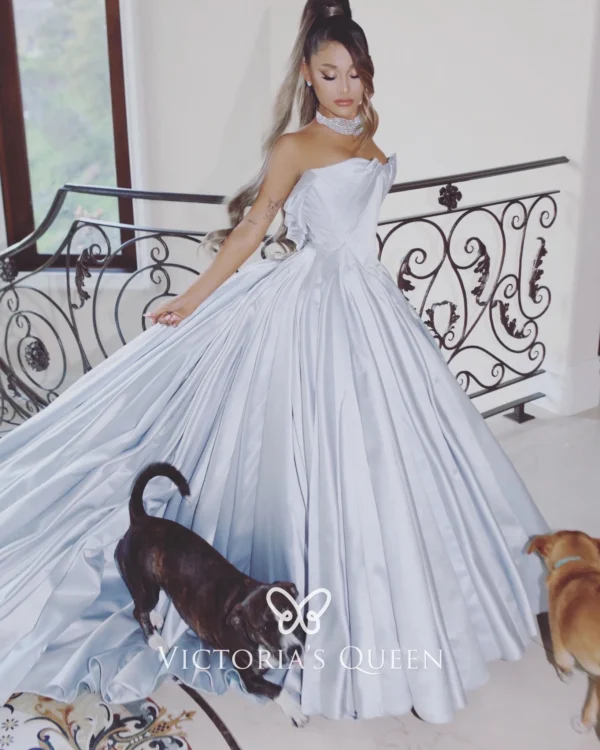 Ariana Grande Draped Light Blue Ball Gown 2019 Grammys