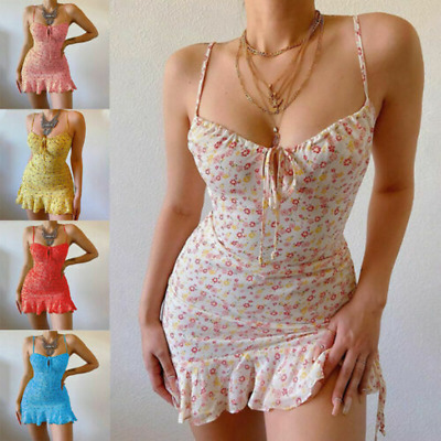 Sexy Women Summer Beach Club Party Sundress Strappy Ruffle Mini Dress Plus Size