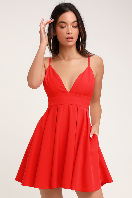 Here for the Party Red Sleeveless Skater Dress