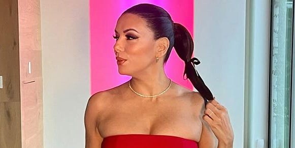 Eva Longoria Is a Vision in This Cherry-Red Strapless Dress