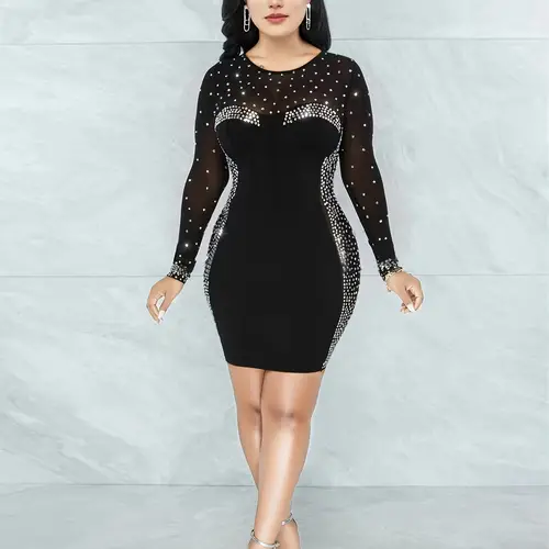 Elegant Rhinestone Embellished Bodycon Dress for Women